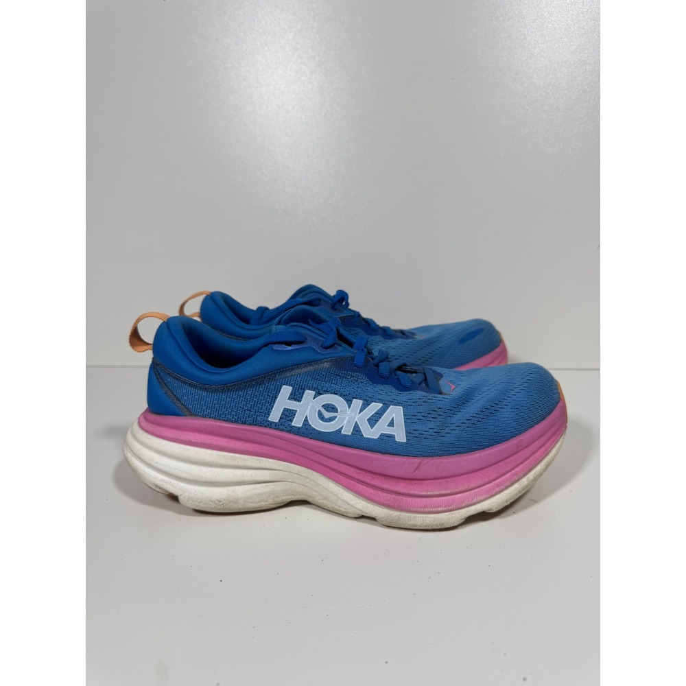 Hoka Running Shoes Bondi 8 Blue Pink Size 7 7B Athletic Walking Gym Sneaker